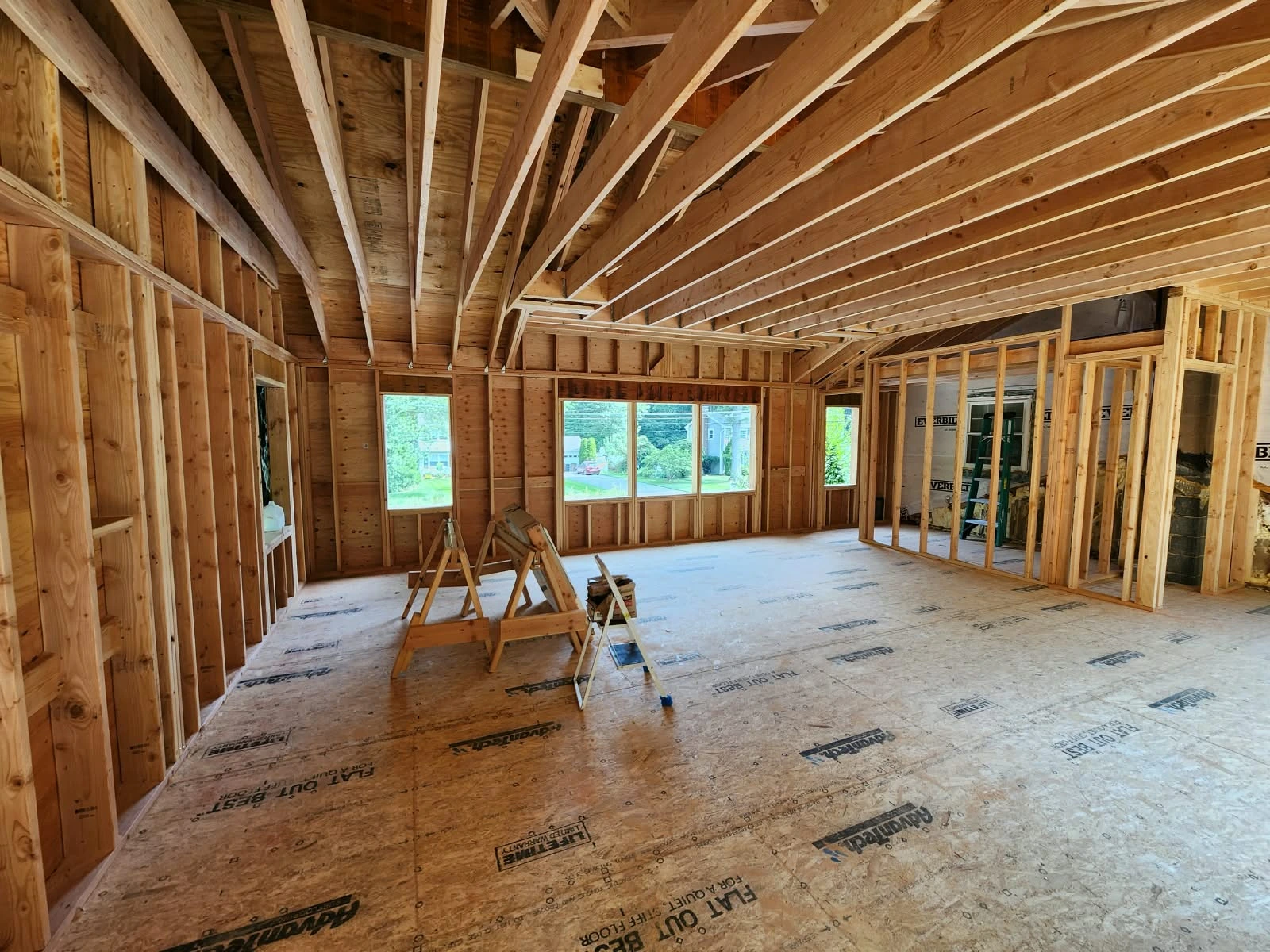 Interior wood framing during Stamford home addition construction